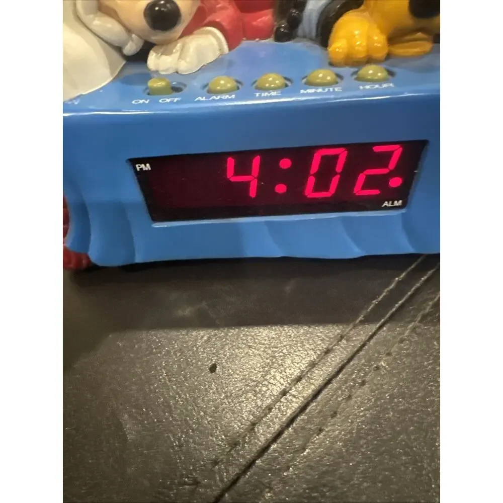 Vintage Disney Digital Alarm Clock Mickey Mouse Pluto Bed Westclox Model 36400